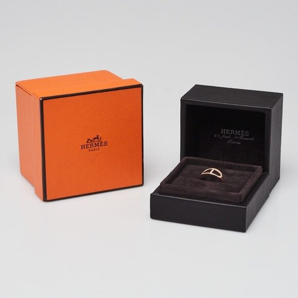 Hermes 18k Rose Gold and Diamond Chaine d'Ancre Contour Medium Model Ring - Picture 2 of 6